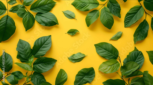 green leaves on a yellow background