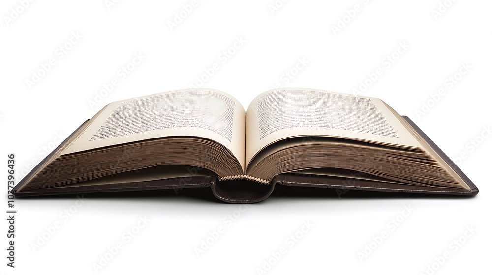 Large coffee table book lying open to a page with bright photography, isolated on a white background Large coffee table book lying open to a page with bright photography, isolated on a white background