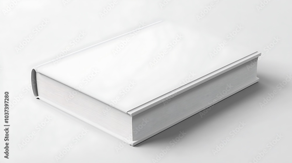 A single book with a blank white cover standing alone on a clean white background A single book with a blank white cover standing alone on a clean white background