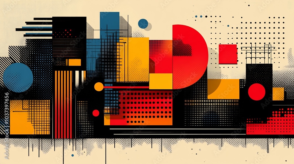Obraz premium Abstract geometric design featuring vibrant colors and shapes.