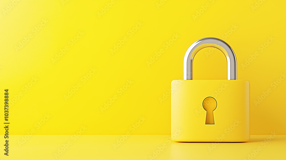 Bright yellow padlock symbolizing security, protection, and privacy against a clean yellow background, representing data protection, safety, and secure access in digital or physical environments Bright yellow padlock symbolizing security, protection, and privacy against a clean yellow background, representing data protection, safety, and secure access in digital or physical environments
