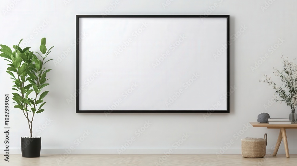 Modern room with a blank frame and plants. Modern room with a blank frame and plants.