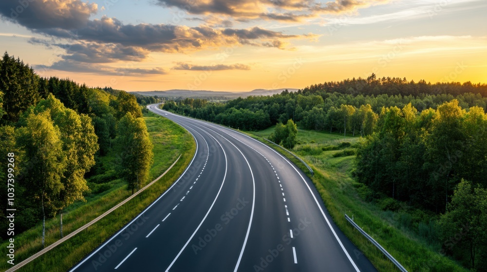 Serene Highway Landscape at Sunset Serene Highway Landscape at Sunset
