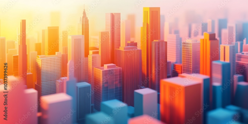 Modern city buildings with abstract shapes, drawn in 3D Modern city buildings with abstract shapes, drawn in 3D