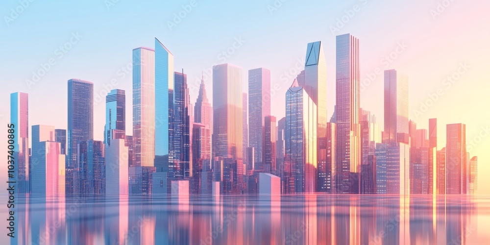 Modern city buildings with abstract shapes, drawn in 3D. Modern city buildings with abstract shapes, drawn in 3D.