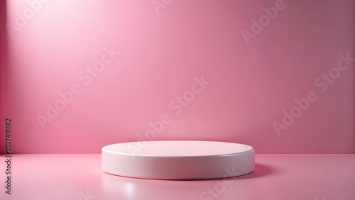 minimalistic pink podium with soft lighting on a pale pink background