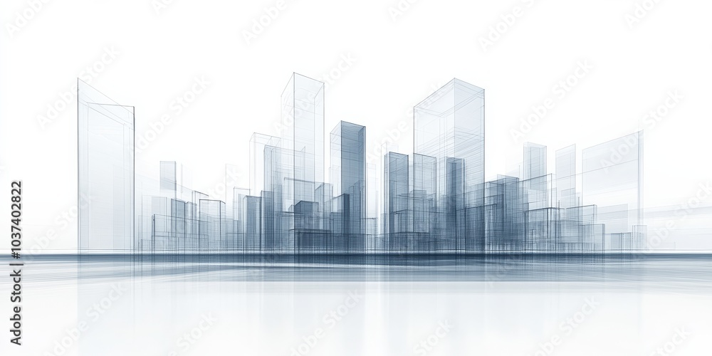 Naklejka premium Modern city buildings with abstract shapes, drawn in 3D
