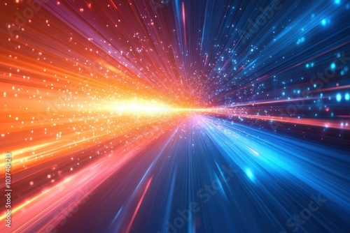 Dynamic explosion of light and color representing speed and motion in a digital space
