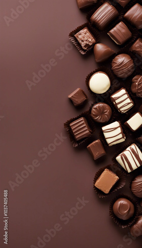 Vertical top view photo for brouchure for chocolate day promotionof Copy space Dark background photo