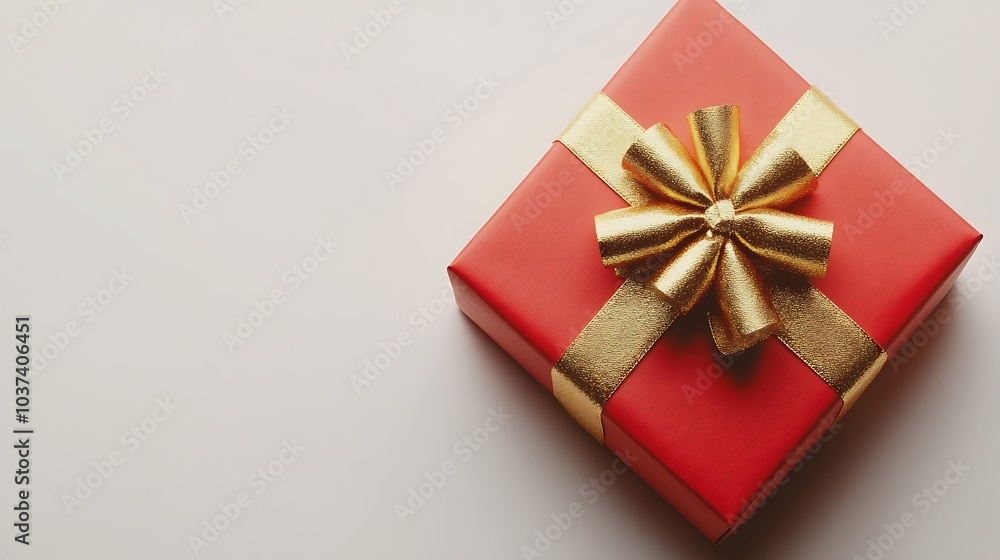 Red gift box with a gold ribbon tied in a bow, isolated on a white background Red gift box with a gold ribbon tied in a bow, isolated on a white background
