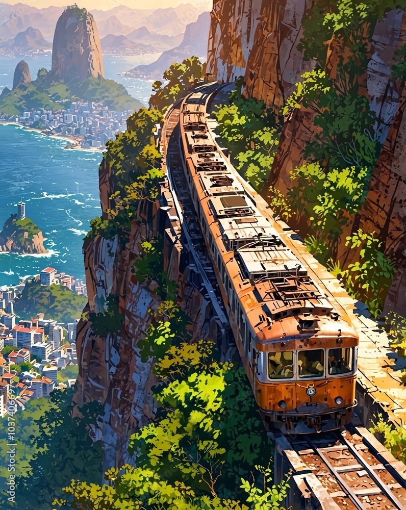 Fototapeta premium Scenic Train Journey on Mountain Tracks in Rio