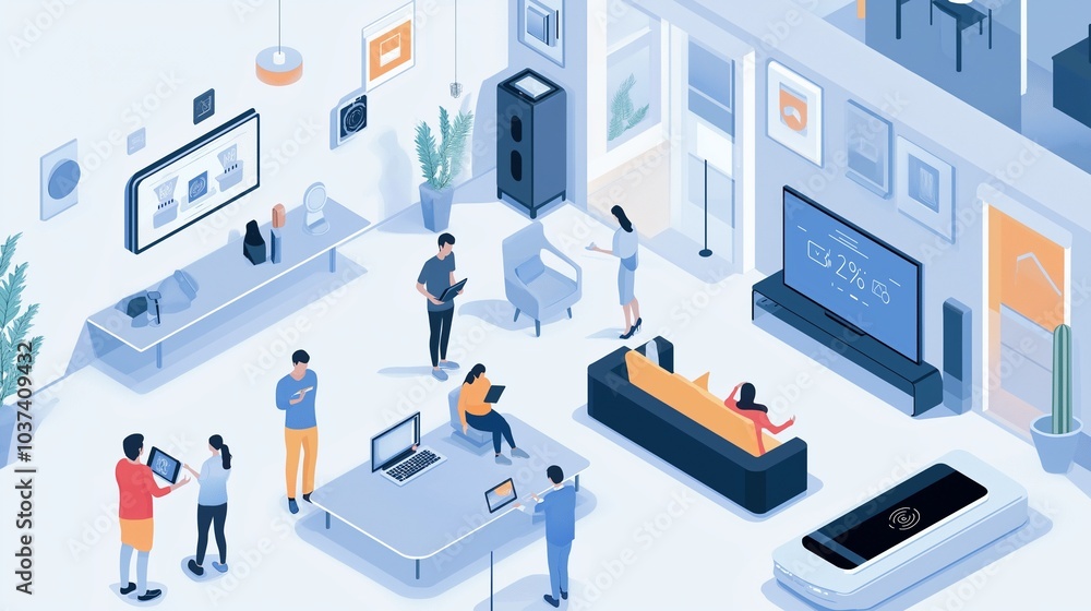 people using personal devices, smart home devices