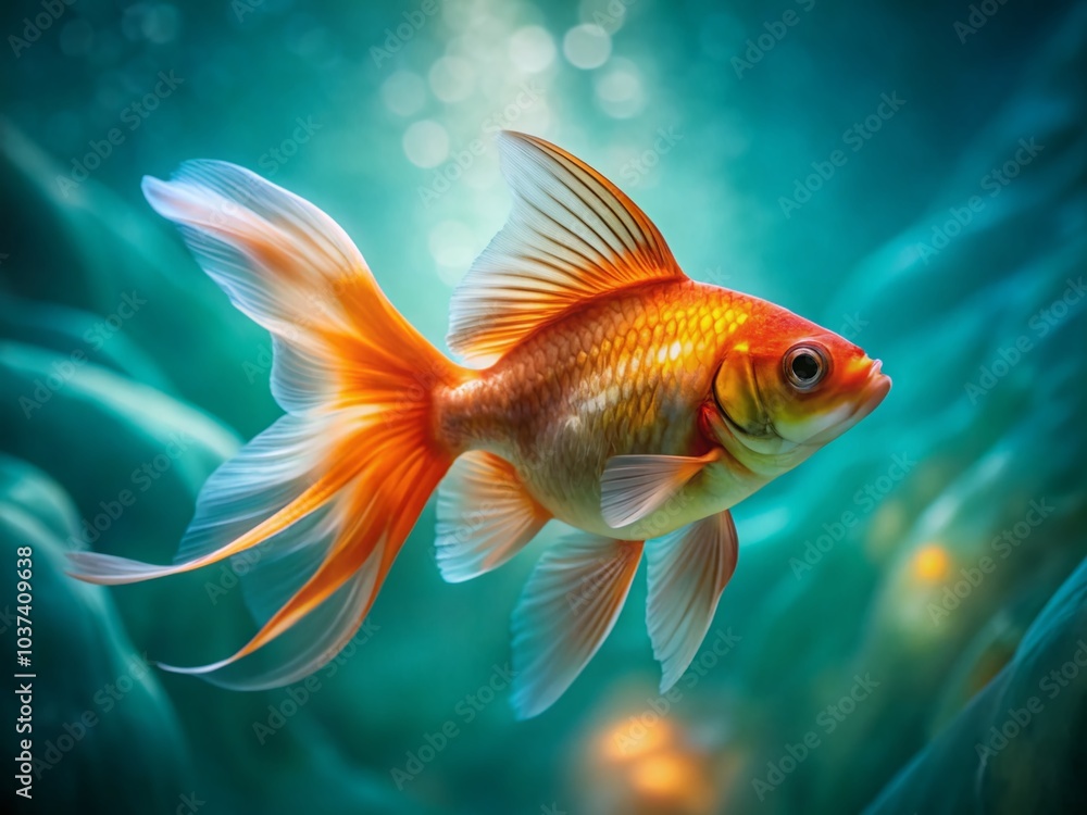 Vibrant Goldfish Swimming Gracefully on a Turquoise Background in Long Exposure Effect for Stunning Aquatic Imagery Vibrant Goldfish Swimming Gracefully on a Turquoise Background in Long Exposure Effect for Stunning Aquatic Imagery