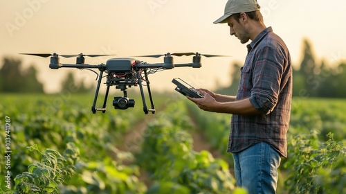 New technologies in old industries. Farmer controls drone