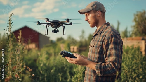 New technologies in old industries. Farmer controls drone