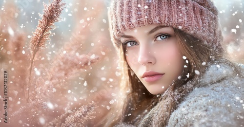 Winter textured photo mask effect. AI generated illustration.