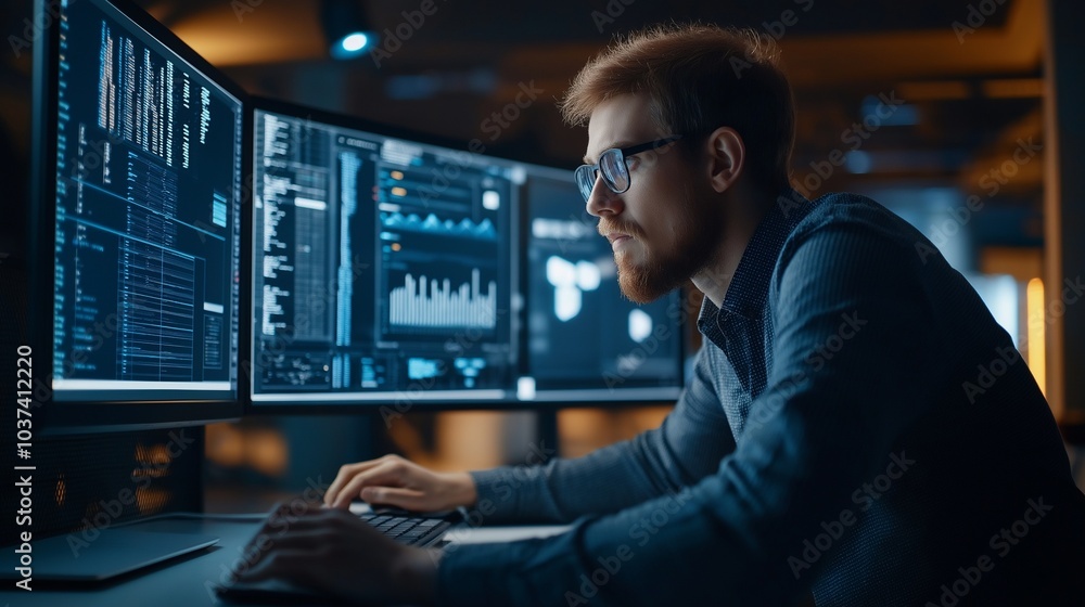 small business owner studying charts on computer small business owner studying charts on computer