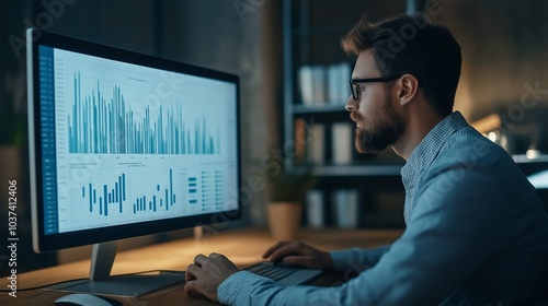 small business owner studying charts on computer