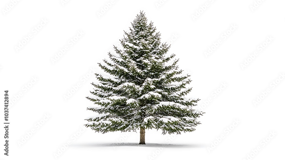 Conifer tree with thick, snow-covered branches on a white background Conifer tree with thick, snow-covered branches on a white background