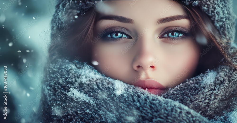 Woman feeling cold in winter. AI generated illustration. Woman feeling cold in winter. AI generated illustration.