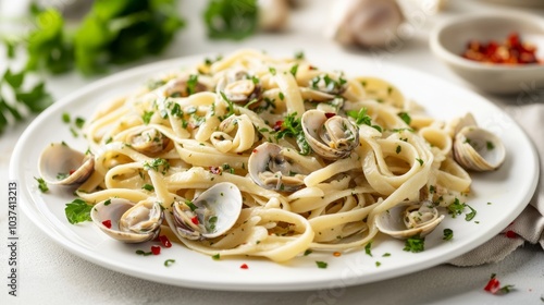 A mouthwatering plate of linguine alle vongole tossed with clams, garlic, and white wine sauce