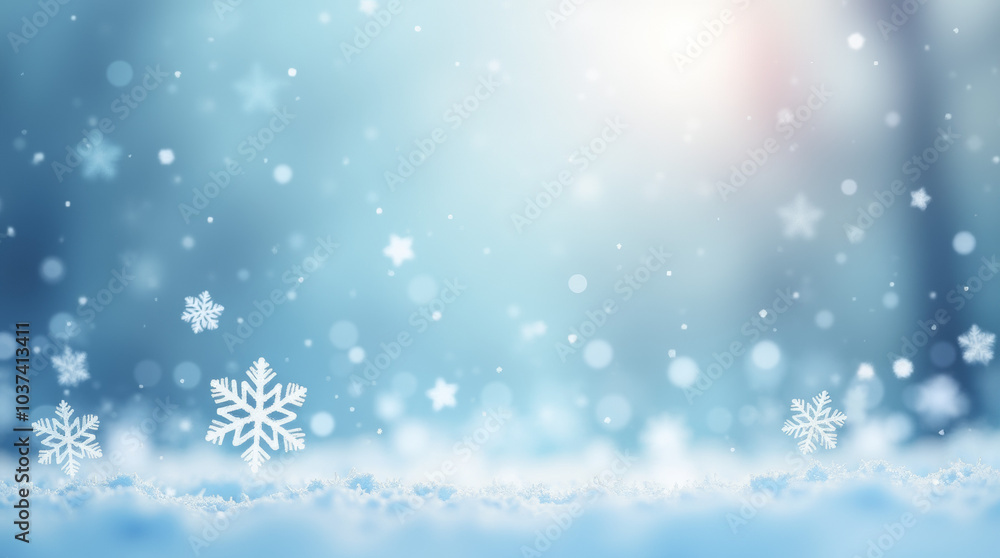 Fototapeta premium Winterhimmel als Hintergrund mit schwebenden Schneeflocken 