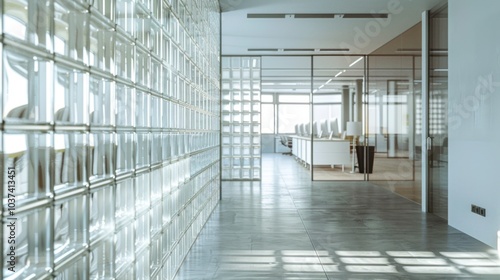 Modern Office Interior with Glass Block Wall