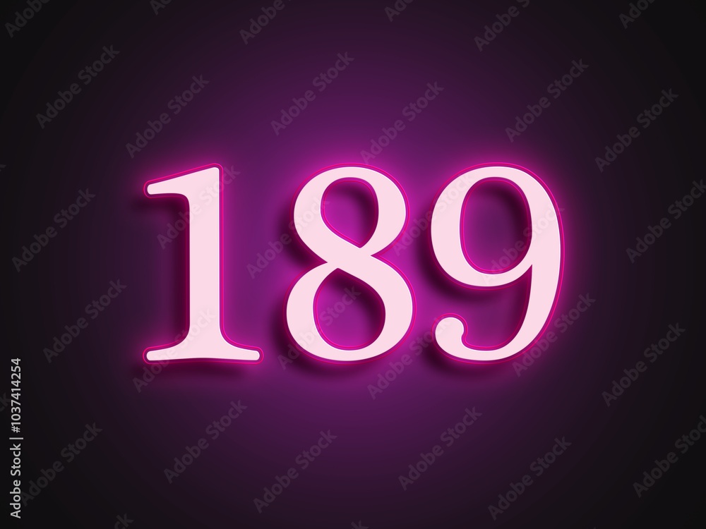 Pink glowing Neon light text effect of number 189. Pink glowing Neon light text effect of number 189.