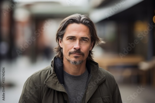 Handsome middle aged man in a urban context. Men's beauty, fashion.