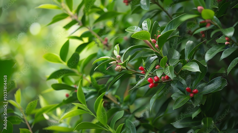 Fototapeta premium Around everything stands the erythroxylum tea plant