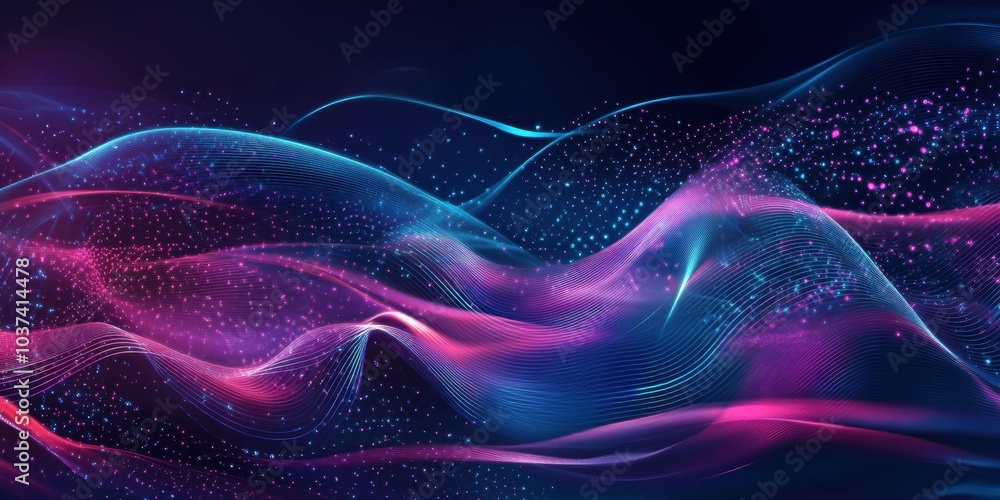 Obraz premium Abstract neon waves: futuristic vibrant light patterns and digital art