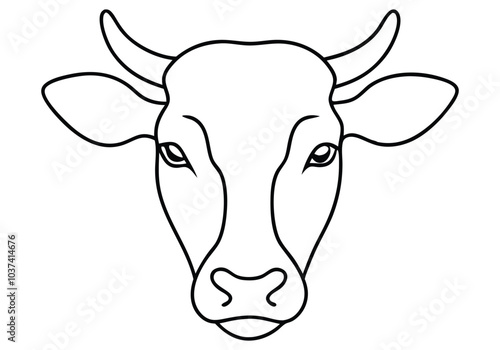 Minimalist One Line Art of a Cow’s Head – Abstract Animal Vector