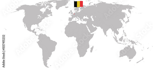 Pin map with Belgium flag on world map