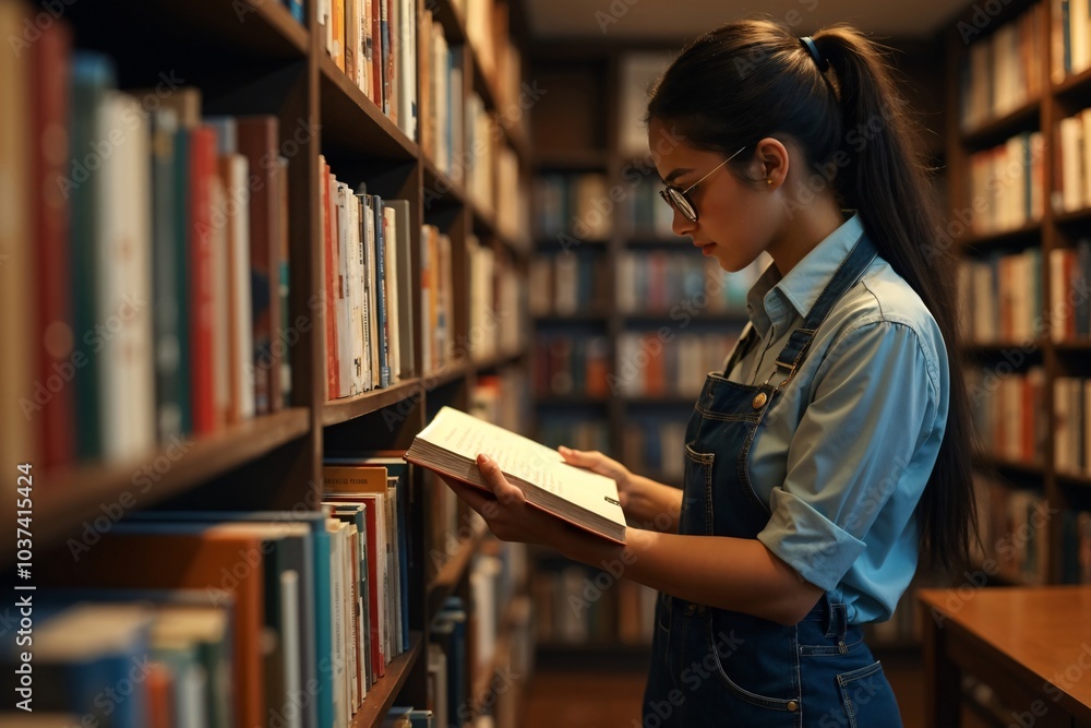 Young Woman Reading in a Cozy Library Young Woman Reading in a Cozy Library