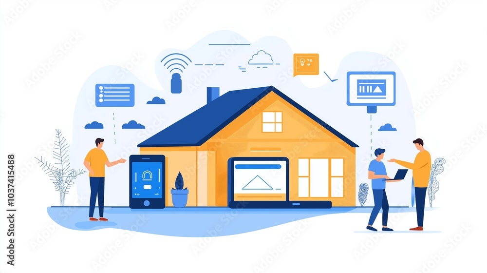 people using personal devices, smart home devices people using personal devices, smart home devices