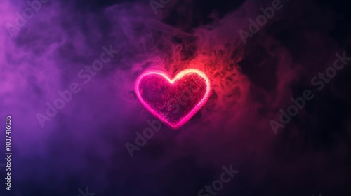 Heart neon light on colorful smoke background photo