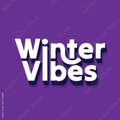 Winter vibes typography logo design. Winter editable text isolated on purple background. Modern lettering logo for winter quotes phrase. Sticker, label, badge. Vector illustration.