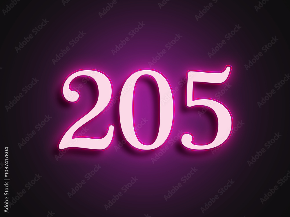 Pink glowing Neon light text effect of number 205. Pink glowing Neon light text effect of number 205.