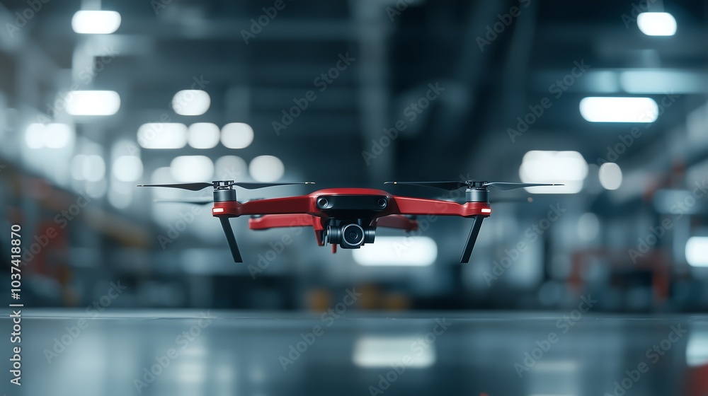 A sleek, red drone hovers in a spacious, industrial environment, showcasing advanced technology and potential for various applications. A sleek, red drone hovers in a spacious, industrial environment, showcasing advanced technology and potential for various applications.