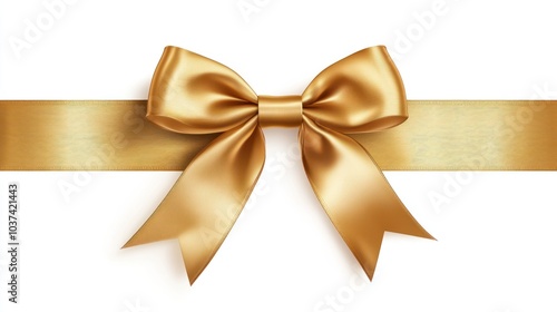 Golden satin ribbon isolated on white background