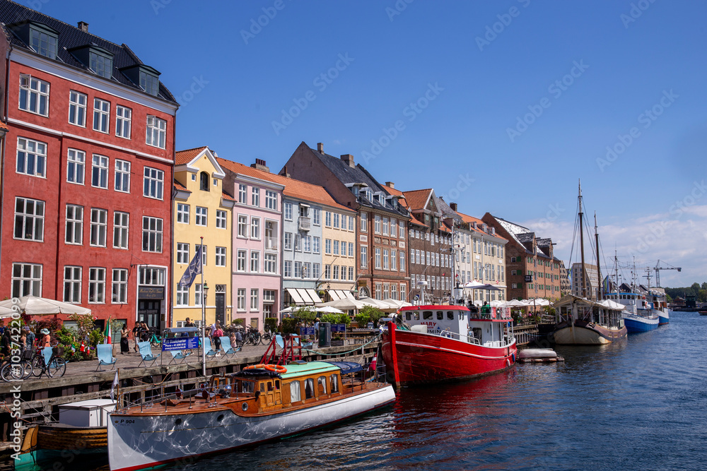 Obraz premium Nyhavn,a famous and popular place for sightseeing and tourism in Copenhagen, Denmark