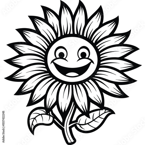 Cartoon smiling sunflower illustration 