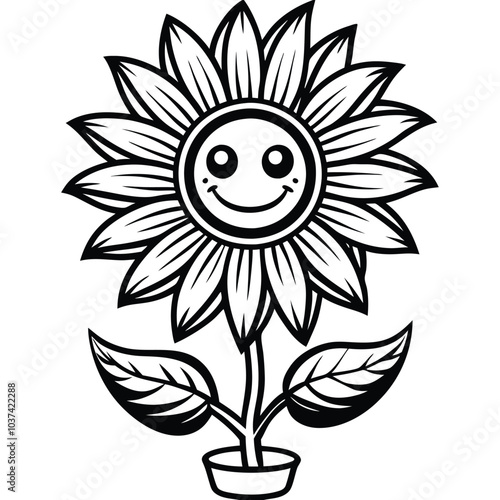 Cartoon smiling sunflower illustration 