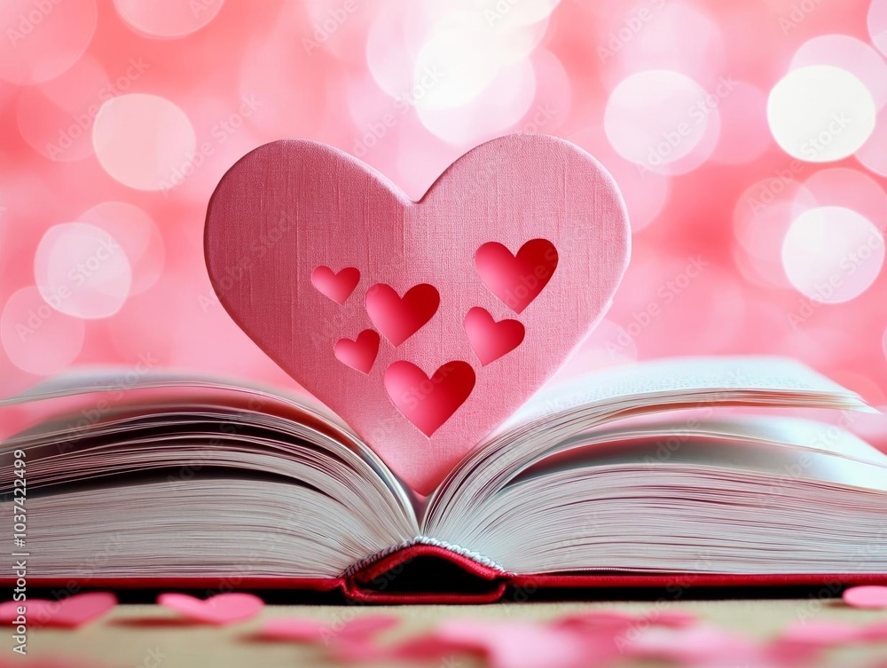 Heart cutout in book, romantic theme, blurred background Heart cutout in book, romantic theme, blurred background
