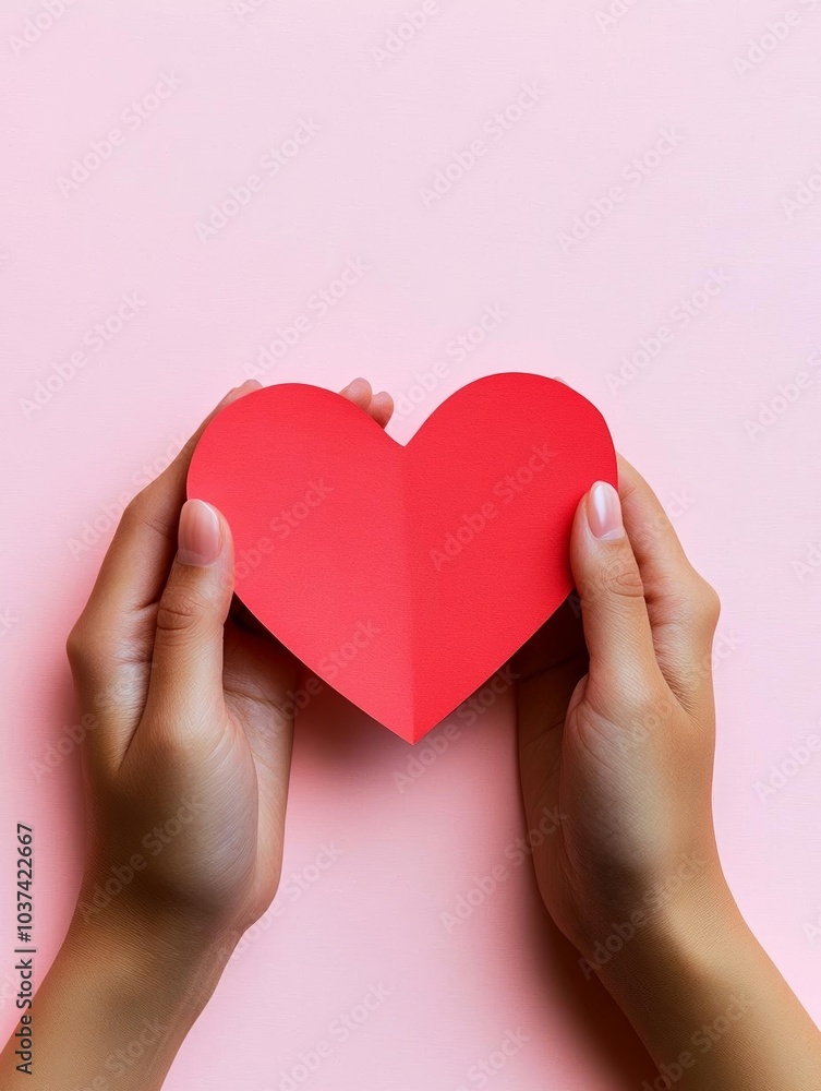 Hands holding a red paper heart. Hands holding a red paper heart.