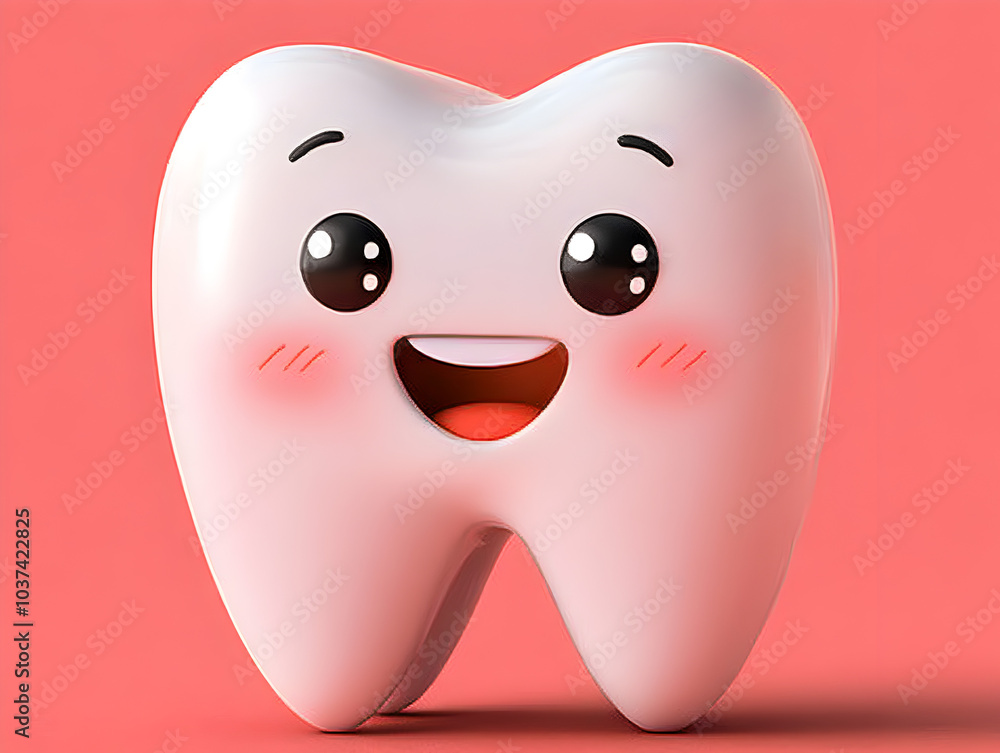 Happy Cartoon Tooth Character in Pink Background Promoting Dental Care and Oral Hygiene for Kids Happy Cartoon Tooth Character in Pink Background Promoting Dental Care and Oral Hygiene for Kids