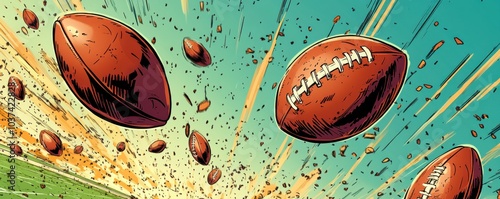 Dynamic American football illustration in comic book style with vibrant colors and explosive energy photo