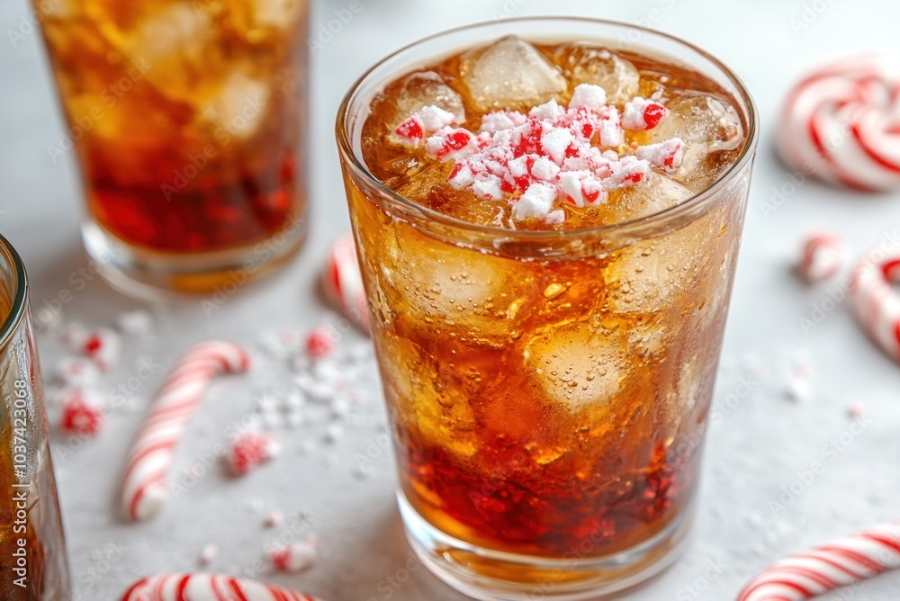 Festive beverage topped with crushed peppermint, perfect for holiday celebrations Festive beverage topped with crushed peppermint, perfect for holiday celebrations