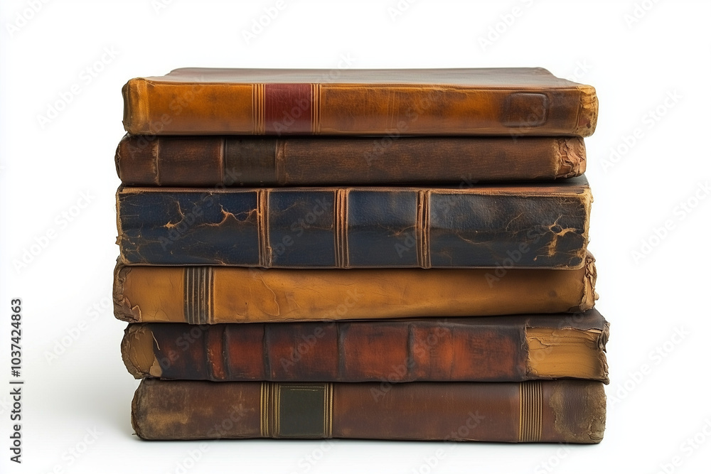 Stack of old books in leather bindings isolated on a white background. Stack of old books in leather bindings isolated on a white background.