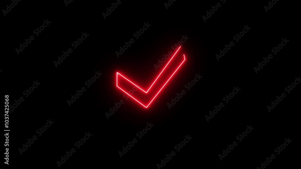 Neon tick mark icon animation glowing neon check mark and tick animated sign symbol on black background. Neon tick mark icon animation glowing neon check mark and tick animated sign symbol on black background.